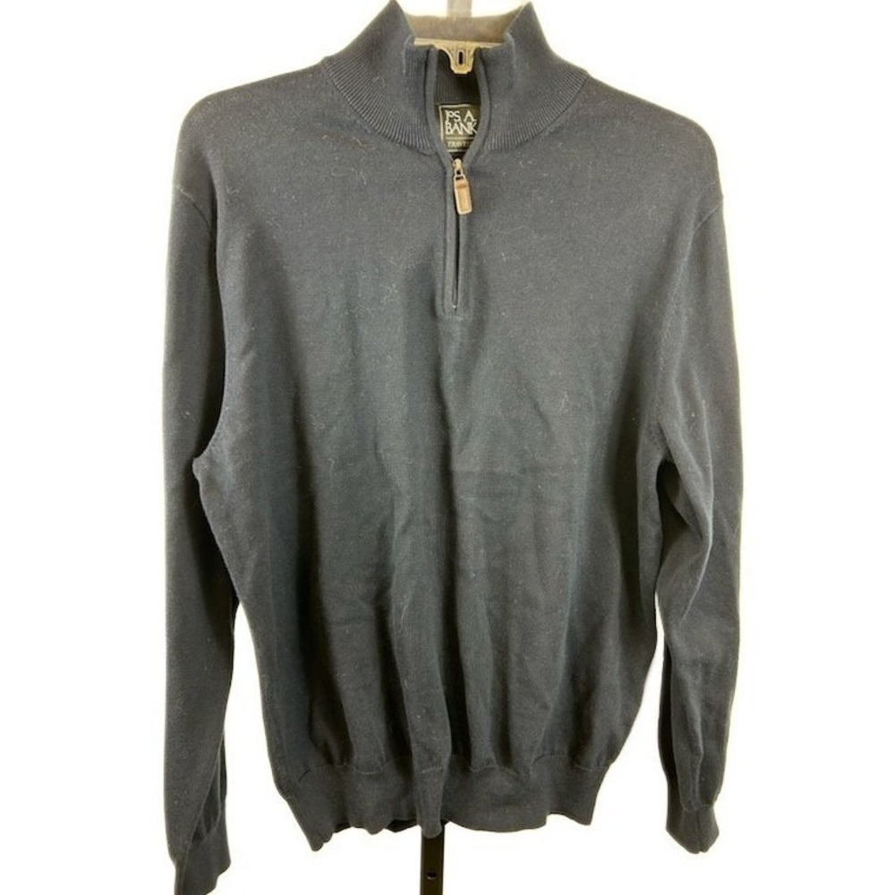 Jos A Bank Men's Size‎ Large Navy Blue Traveler 1/4 Zip 100% Pima Cotton Sweater